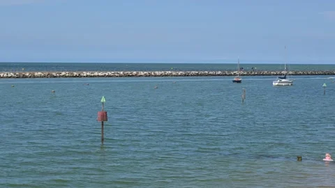 East facing view of the harbour on a sunny warm day in Herne Bay, Kent Stock Footage 276331173