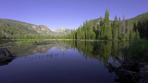 East Inlet Trail | Lake Reflection | Rocky Mountain National Park | 4K Footage Video stock 259928335