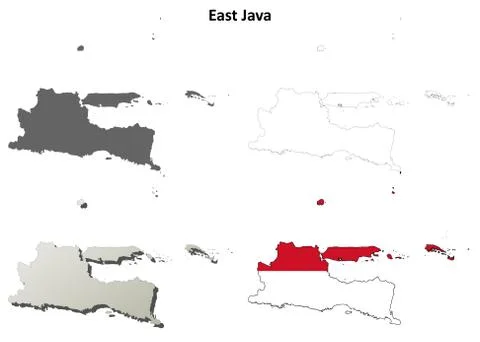 East Java blank outline map set Stockillustratie
