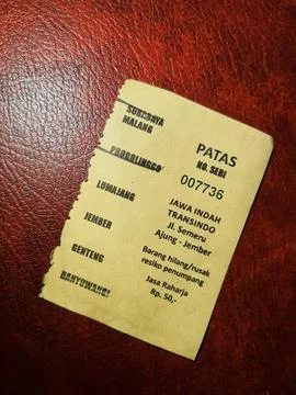 East Java, Indonesia in October 2022. This is an intercity bus ticket within  Stock-Fotos