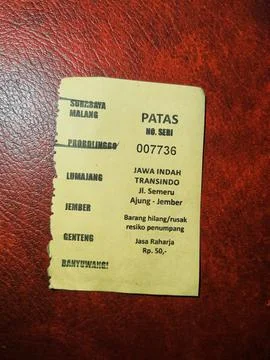 East Java, Indonesia in October 2022. This is an intercity bus ticket within  Stock-Fotos