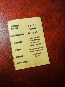 East Java, Indonesia in October 2022. This is an intercity bus ticket within  Stock-Fotos