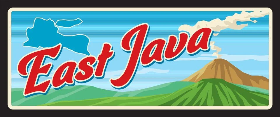 East Java Indonesia, old travel plate sign Illustration