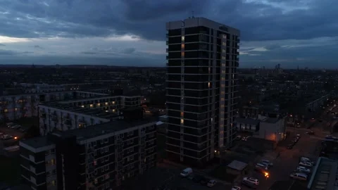 East London Tower Block Night Time Stock Footage
