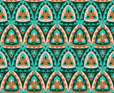 East ornament. Seamless pattern. Triangular and floral motifs. Limited palett Stock Illustration