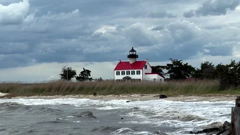East Point Lighthouse on the Delaware Bay Stock Footage 248948243