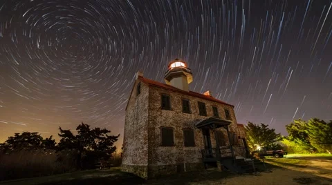 East Point Lighthouse Star Trails Stock Footage 52301582