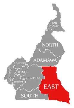 East region red highlighted in map of Cameroon Stock Illustration