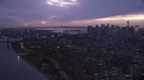 East River and Manhattan Financial District at dusk. Shot in November 2011. Stock Footage 59171399