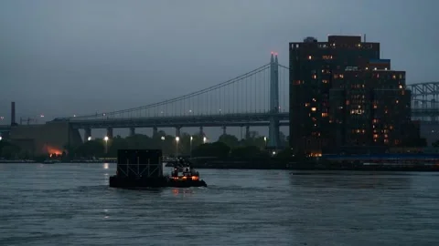 East River Barge Stock Footage 131901549