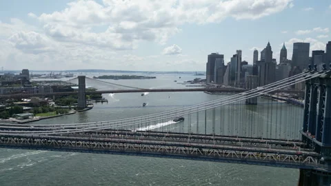 East river with bridge views Stock Footage 246732904
