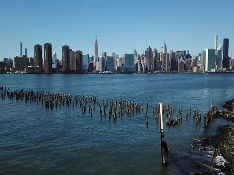 East River Daytime Fly Over 4K Video stock 80993833