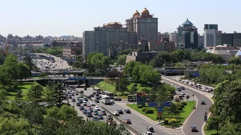 East Second Ring Road and Jianguomen Bridge (Qiao) in Beijing Stock Footage 203140515