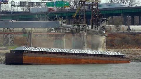 East St Louis Barge Loading 2 HD Time-lapse with Train and Interstate Traffic Stock Footage 12617738