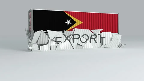 East Timor container with the flag falls on top of a container labeled EXPORT Stock Footage 124446313