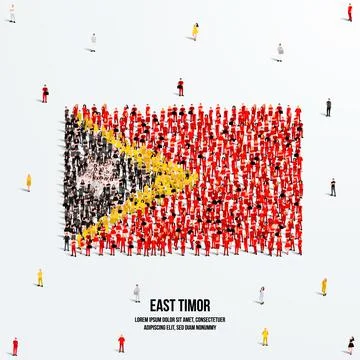 East Timor Flag. A large group of people form Timor-Leste flag. Illustrazione stock