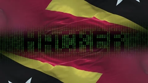 East Timor flag - Waving flag on matrix binary code background Stock Footage 321419902