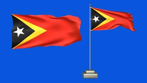 East Timor flag waving in the wind on a green background Stock Footage 277954877