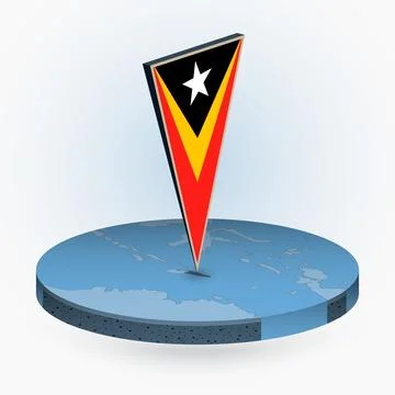East Timor map in round isometric style with triangular 3D flag of East Timor Stock Illustration