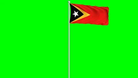 East Timor Timor-Leste Flag Waving on Wind Loopable Green Blue Screen Matte Stock Footage 77581398