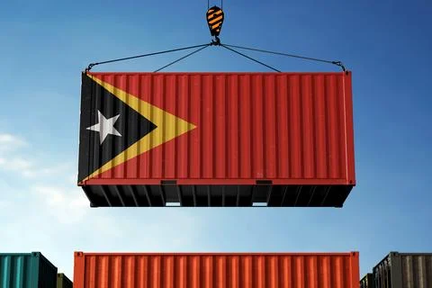 East Timor trade cargo container hanging against clouds background Stock Illustration