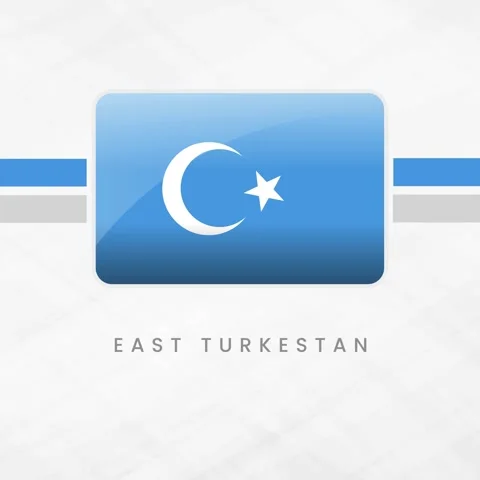 East Turkestan Flag Button: 3D Glossy Uyghur Kkbayraq Symbol with Crescent .. Stock Footage 330951583