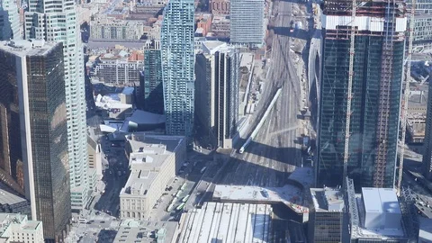 Eastbound Train Leaving Union Station in Toronto Downtown Stock Footage 125648018