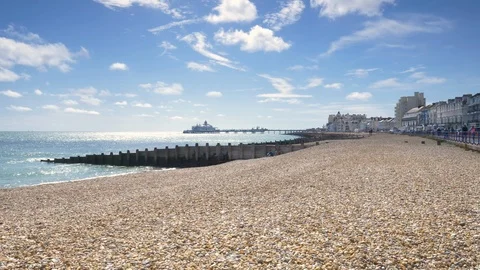 Eastbourne seafront, beach and pier, East Sussex, England Stock Footage 115264320