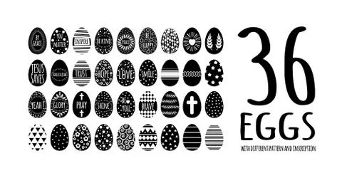 Easter 36 eggs collection with black geometry pattern Stock Illustration
