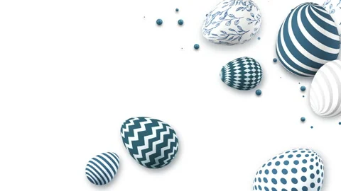 Easter 3D eggs painted with blue patterns. White background with space for text. Stock Footage 235451530