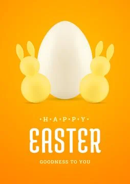 Easter 3d greeting card chicken egg tiny rabbit bauble holiday design templ.. Stockillustratie