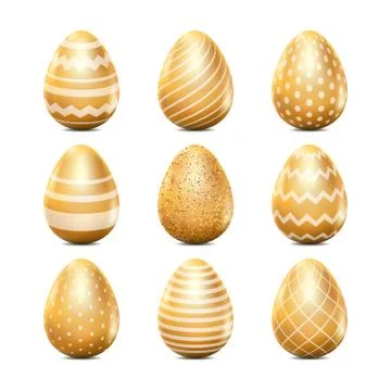 Easter 3d realistic eggs with geometric texture. Vector holiday design elemen Stock Illustration