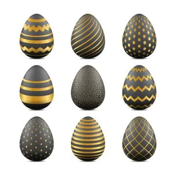 Easter 3d realistic eggs with geometric texture. Vector holiday design elemen Stock Illustration