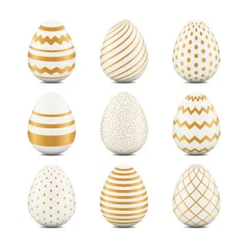 Easter 3d realistic eggs with geometric texture. Vector holiday design elemen Stock Illustration