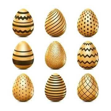 Easter 3d realistic eggs with geometric texture. Vector holiday design elemen Stock Illustration