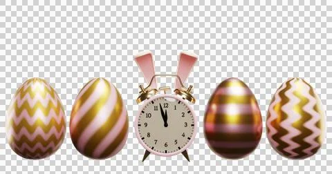Easter. Alarm clock in rabbit ears and eggs on a transparent background Stock-Illustration