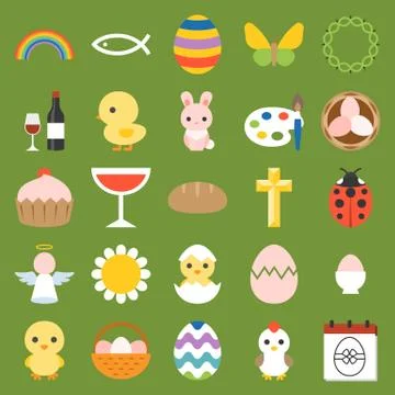 Easter and spring icon and elements, flat design vector 库存插图