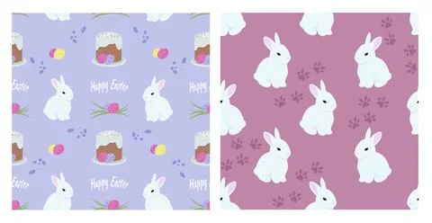 Easter animals characters pattern with bunny, cake and eggs Stock Illustration