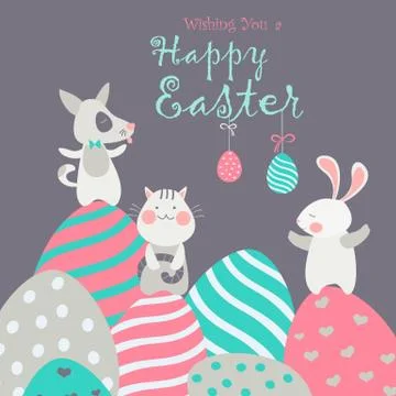 Easter animals with easter eggs Stock Illustration