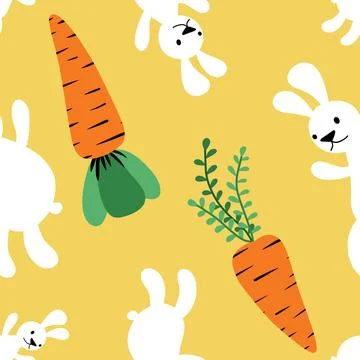Easter animals seamless rabbit and carrot pattern for wrapping paper Stock Illustration