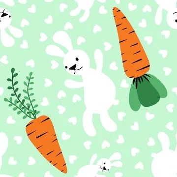 Easter animals seamless rabbit and carrot pattern for wrapping paper Stock Illustration