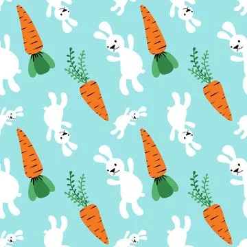 Easter animals seamless rabbit and carrot pattern for wrapping paper Stock Illustration