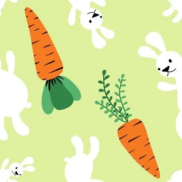 Easter animals seamless rabbit and carrot pattern for wrapping paper and fa.. Stock Illustration