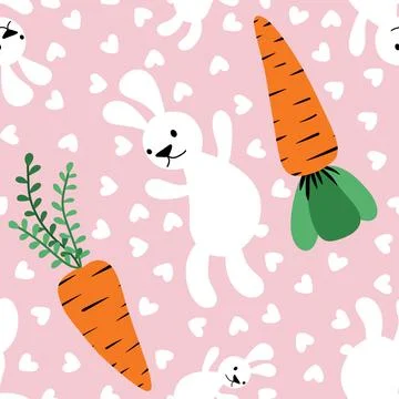 Easter animals seamless rabbit and carrot pattern for wrapping paper and fa.. Stock Illustration