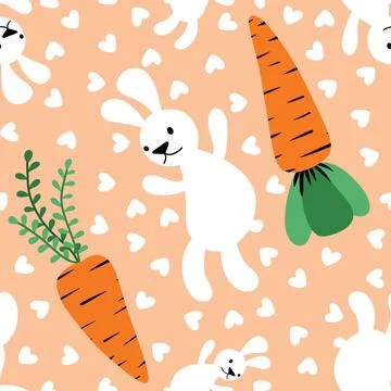 Easter animals seamless rabbit and carrot pattern for wrapping paper and fa.. Stock Illustration