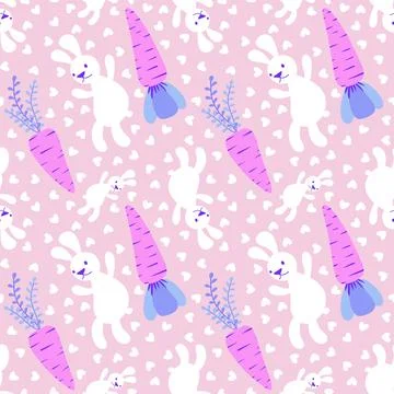 Easter animals seamless rabbit and carrot pattern for wrapping paper and fa.. Illustrazione stock