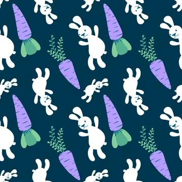 Easter animals seamless rabbit and carrot pattern for wrapping paper and fa.. Stock Illustration