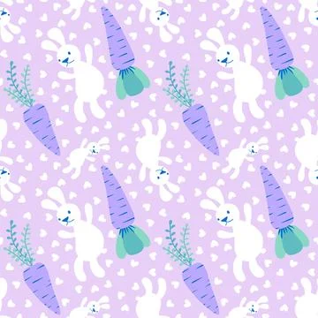 Easter animals seamless rabbit and carrot pattern for wrapping paper and fa.. Stock Illustration
