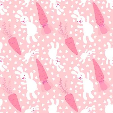 Easter animals seamless rabbit and carrot pattern for wrapping paper and fa.. Stock Illustration