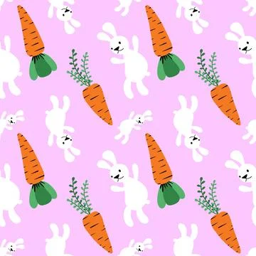 Easter animals seamless rabbit and carrot pattern for wrapping paper Stock Illustration
